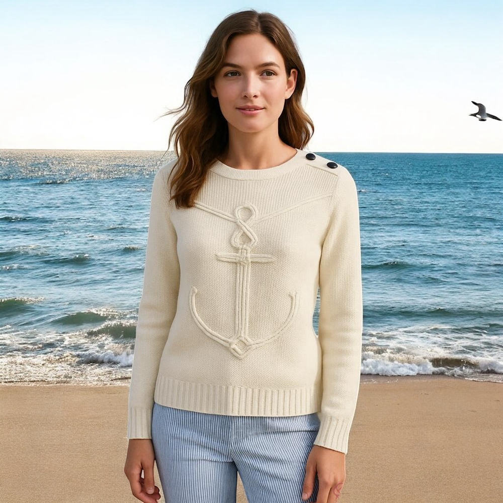 Women’s Talbots Anchor Cotton Sweater, Petite M, Off White